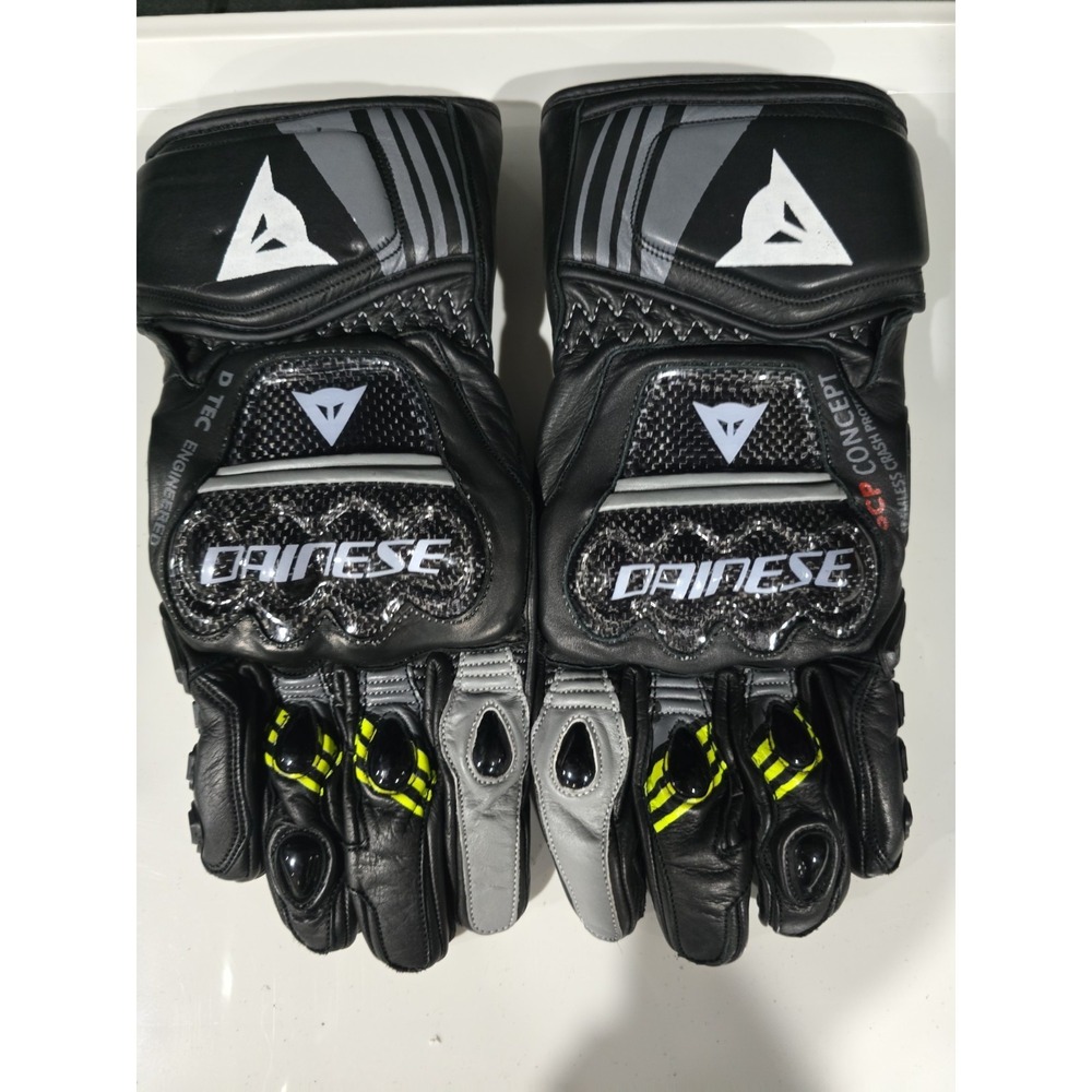 Dainese Druid 4 Leather Motorcycle Gloves Size L Black Gray Yellow Racing